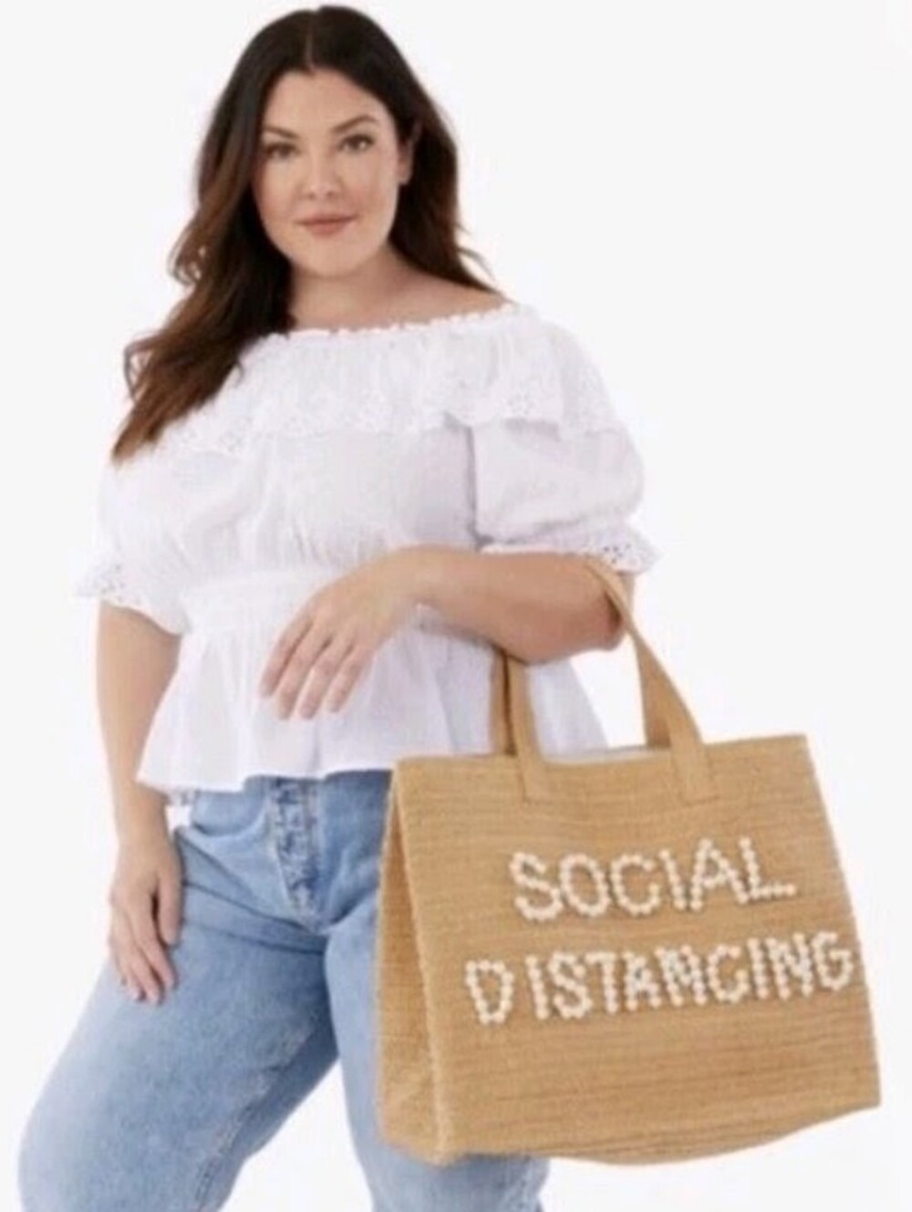 ✨🤍✨'Social Distancing' Straw Tote Bag